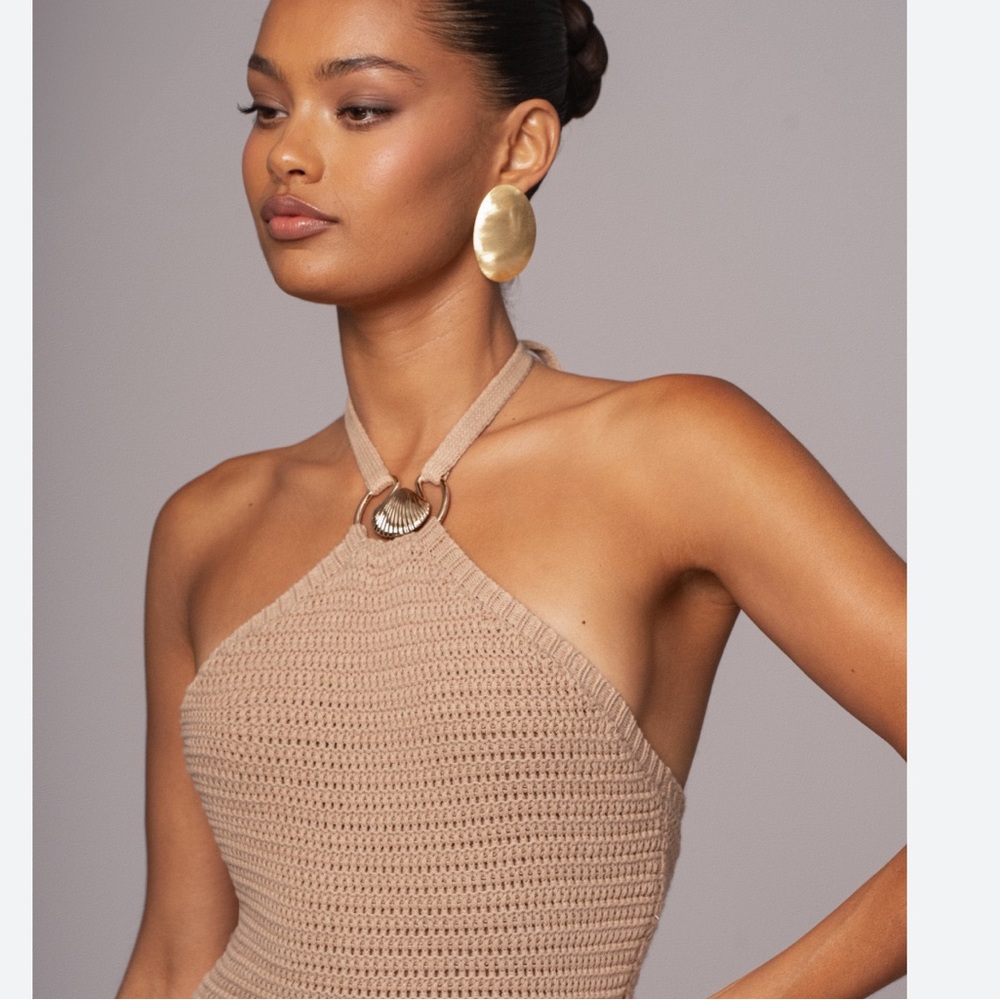 Seashell Beige Halter Neck Dress